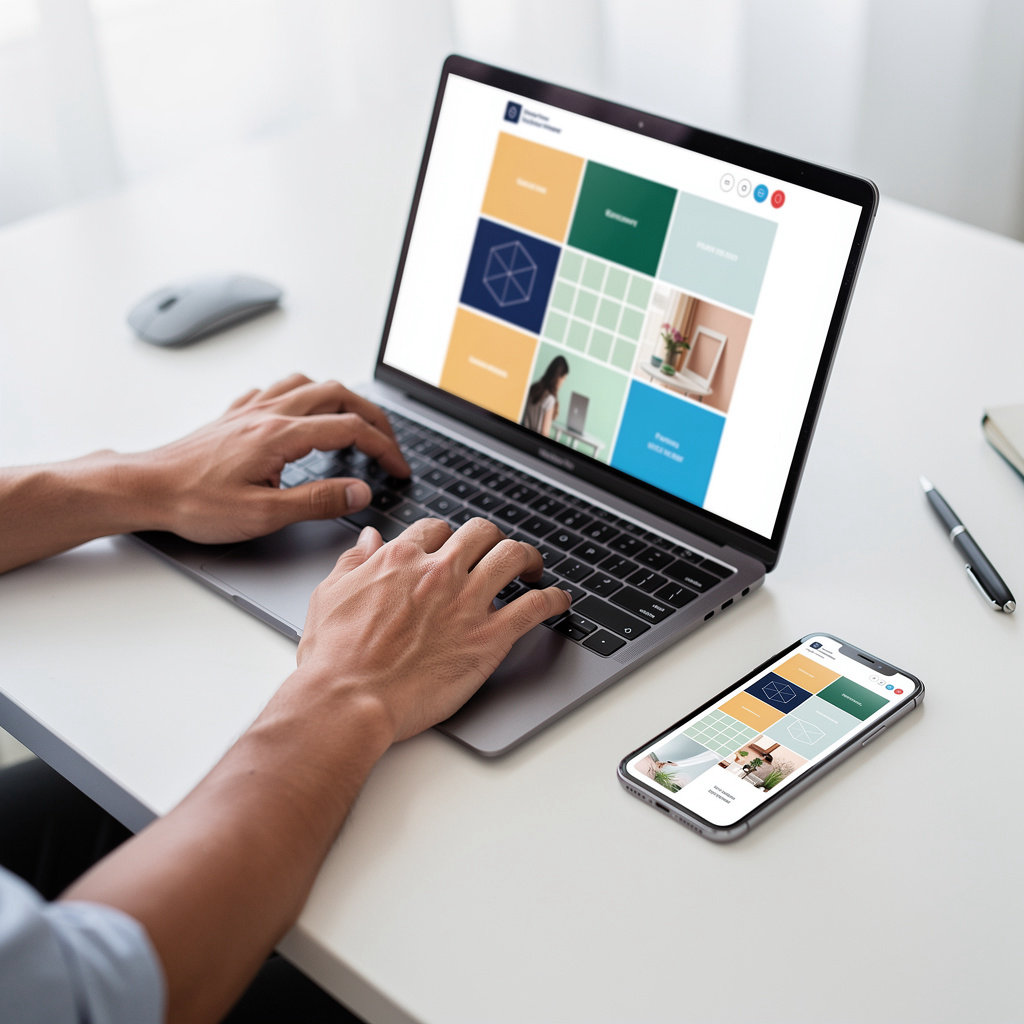 Video In Progress portfolio showcasing a modern website design project on a laptop screen